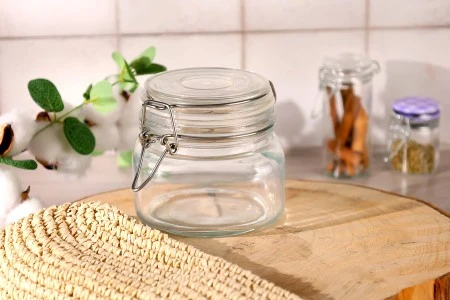 Staklena okrugla teglica 500mL sa staklenim poklopcem sa hermetičkim zatvaranjem (žicom i gumicom na poklopcu)-3