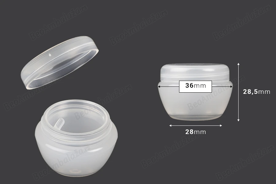 Akrilna prozirno-bela kutijica 10mL za kreme sa zatvaračem i plastičnim međupoklopcem - 12 kom-dimenzije_slike