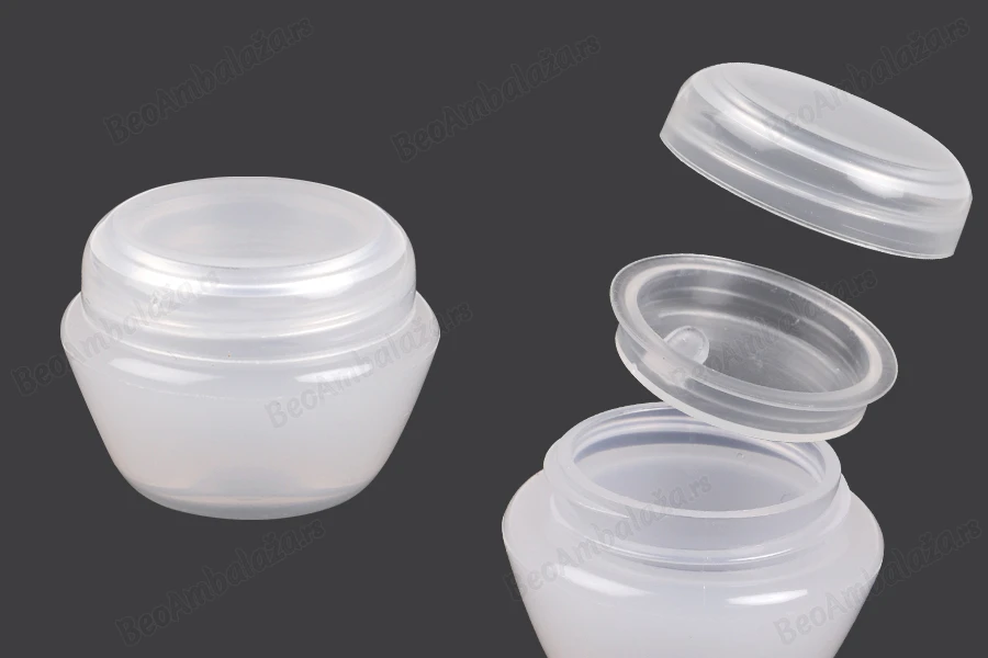 Akrilna prozirno-bela kutijica 5mL za kreme sa zatvaračem i plastičnim međupoklopcem - 12 kom-slika_proizvoda