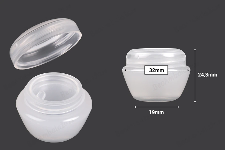 Akrilna prozirno-bela kutijica 5mL za kreme sa zatvaračem i plastičnim međupoklopcem - 12 kom-dimenzije_slike