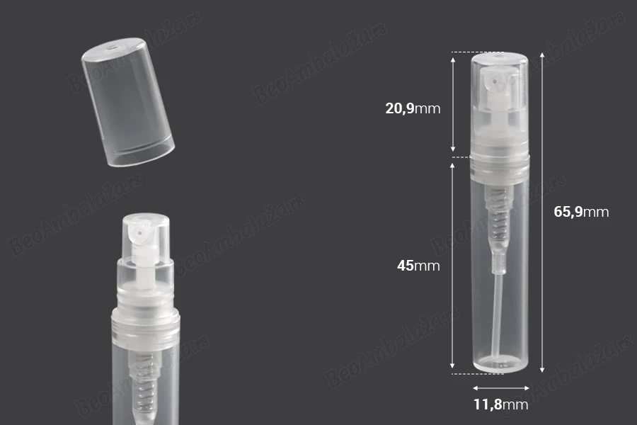 Providna plastična tester bočica 3mL za parfeme, sa sprejom i zatvaračem - 50 kom-dimenzije_slike