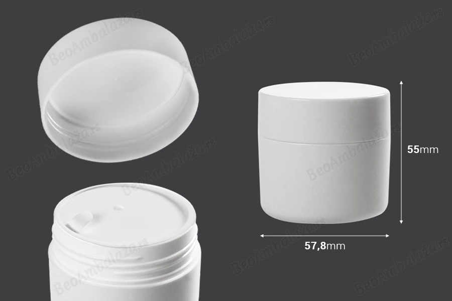 Plastična bela kutijica 50mL sa međupoklopcem i zatvaračem - 12 kom-dimenzije_slike