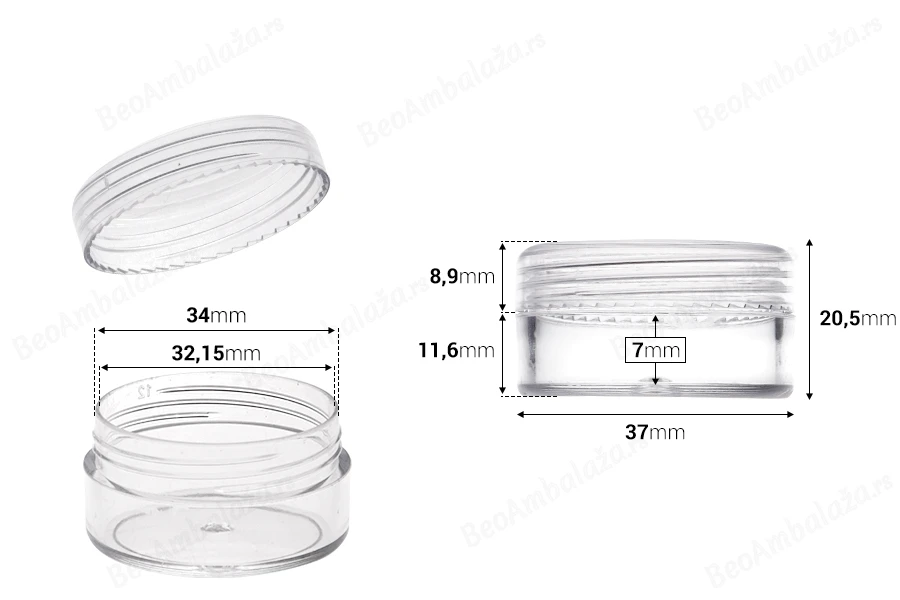 Akrilna kutijica 10mL sa zatvaračem - 12 kom-dimenzije_slike
