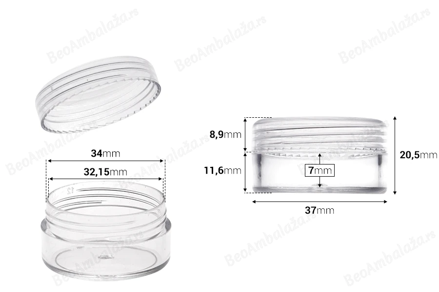 Akrilna kutijica 10mL sa zatvaračem - 12 kom-dimenzije_slike
