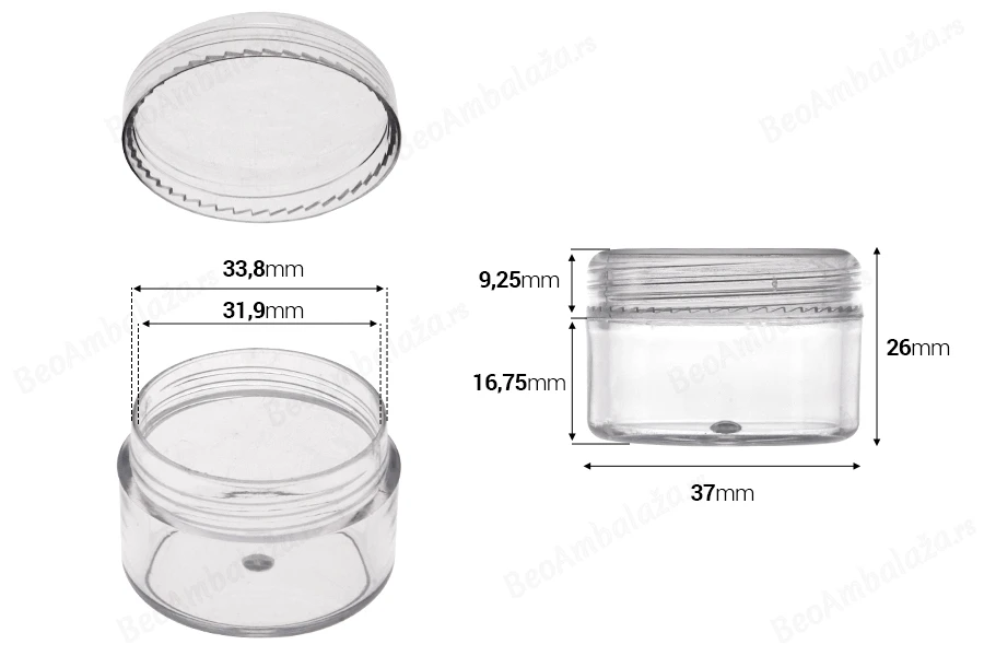 Akrilna kutijica 15mL sa zatvaračem - 12 kom-dimenzije_slike