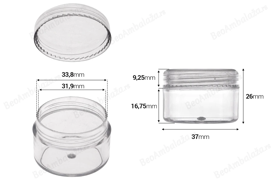 Akrilna kutijica 15mL sa zatvaračem - 12 kom-dimenzije_slike