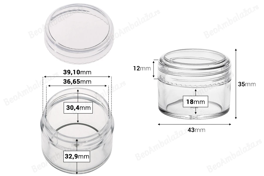 Akrilna providna kutijica 30mL sa providnim zatvaračem - 12 kom-dimenzije_slike