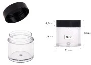 Plastična providna kutijica 10mL sa crnim zatvaračem - 12 kom-dimenzije_slike