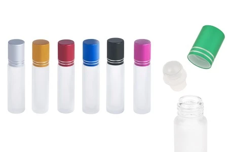 Staklena peskirana roll-on bočica 10mL sa staklenom kuglicom i zatvaračem u raznim bojama - 12 kom-1