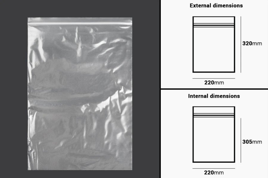 Plastična kesica 220x320mm, providna i sa belim zip zatvaračem - 100 kom-dimenzije_slike