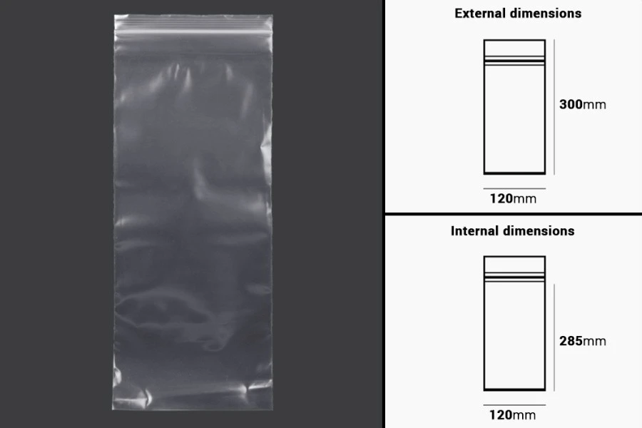 Plastična kesica 120x300mm, providna i sa belim zip zatvaračem - 100 kom Plastična kesica 120x300mm, providna i sa belim zip zatvaračem - 100 kom