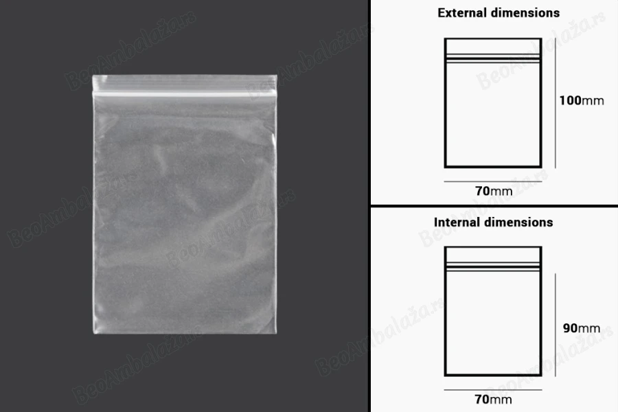 Plastična kesica 70x100mm, providna i sa belim zip zatvaračem - 500 kom-dimenzije_slike