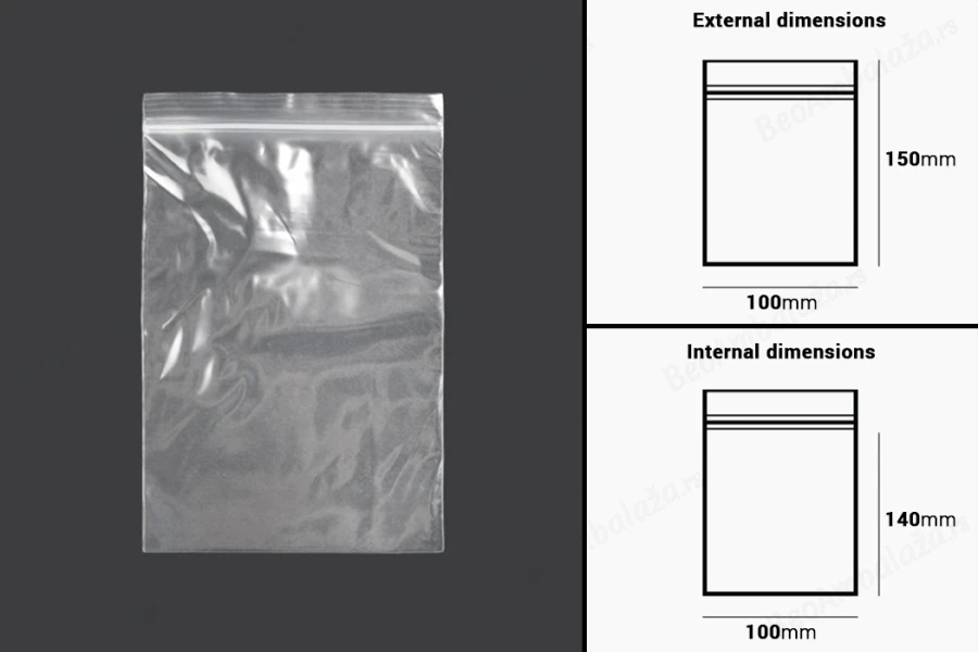 Plastična kesica 100x150mm, providna i sa belim zip zatvaračem - 100 kom-dimenzije_slike