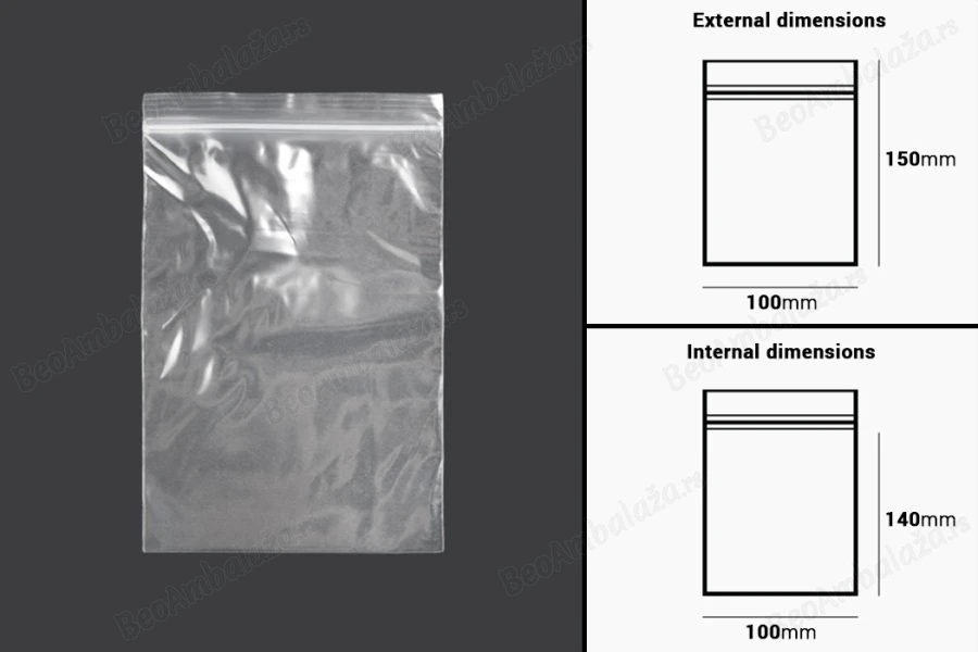 Plastična kesica 100x150mm, providna i sa belim zip zatvaračem - 100 kom-dimenzije_slike