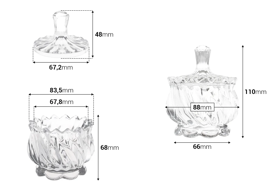 Dekorativna staklena posuda 140mL sa poklopcem, 88x110mm Dekorativna staklena posuda 140mL sa poklopcem, 88x110mm