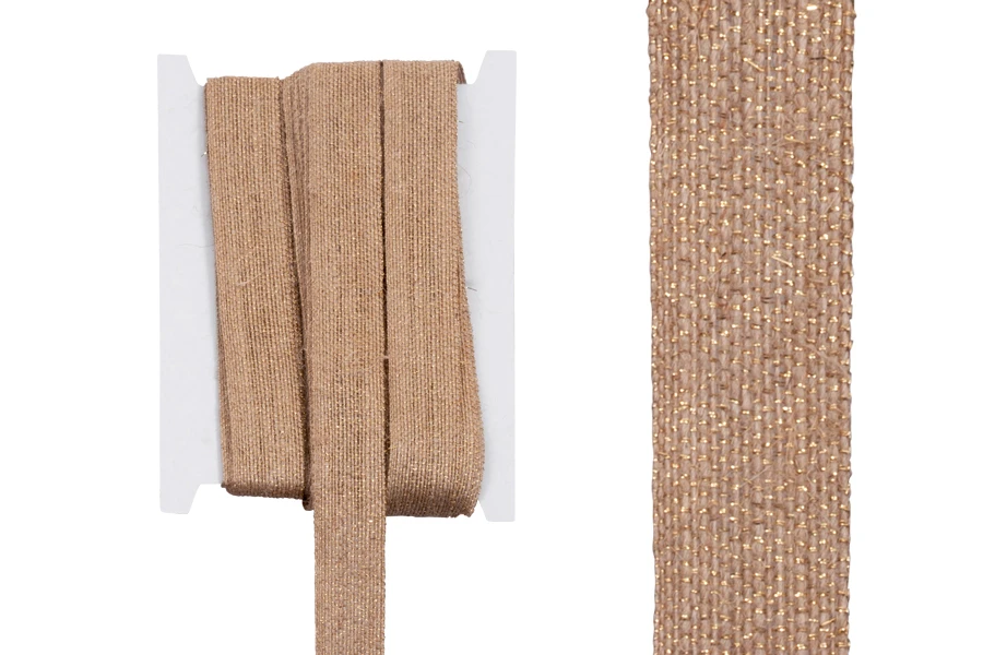 Ukrasna “gro”  traka od lana, braon boje sa zlatnim nitima, 23mmx10m-slika_proizvoda
