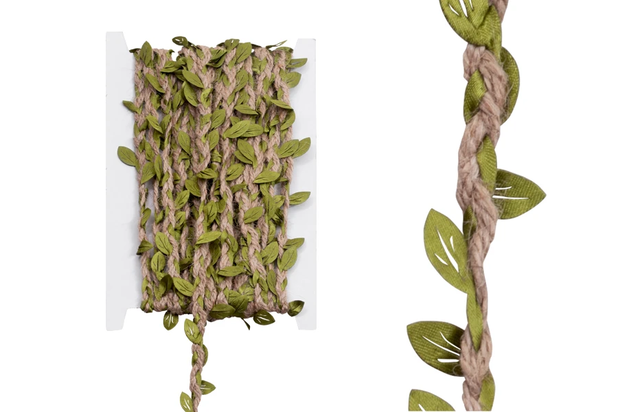 Ukrasna pletenica od kanapa i sa zelenim listovima, 7mmx10m-slika_proizvoda