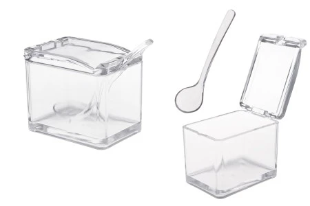 Plastična providna kutijica 81x57x70 mm sa ugrađenim poklopcem i kašičicom (dužina 118 mm) za slatkiše i začine-1