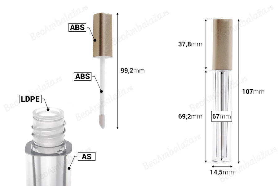 Providna tubica 4mL za sjaj za usne sa zlatnim zatvaračem - 6 kom-dimenzije_slike