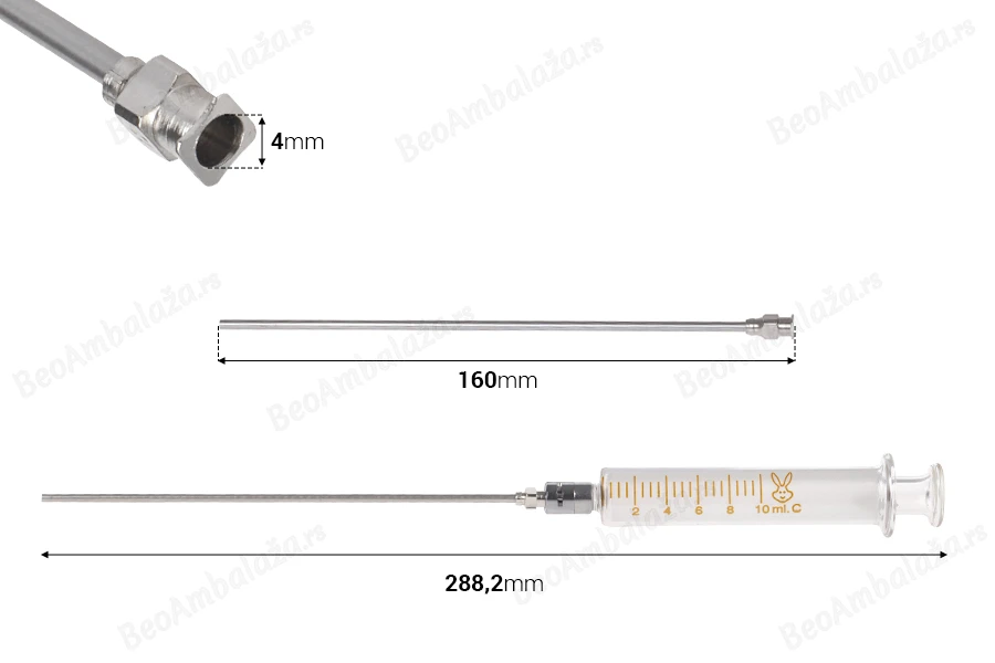 Stakleni špric 10ml sa metalnim vrhom i metalnom iglom-dimenzije_slike