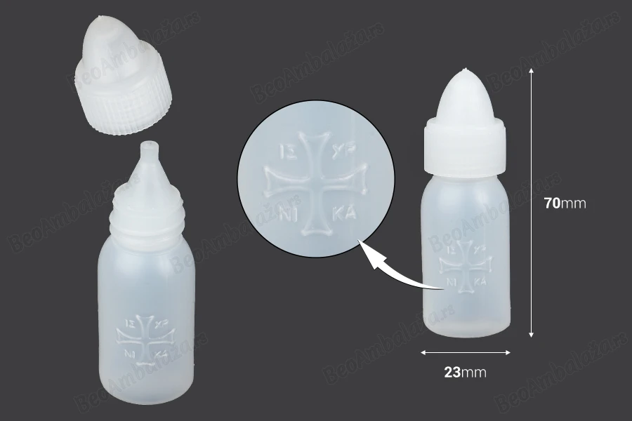 Providna plastična flašica 15mL sa krstom, za svetu vodicu-dimenzije_slike