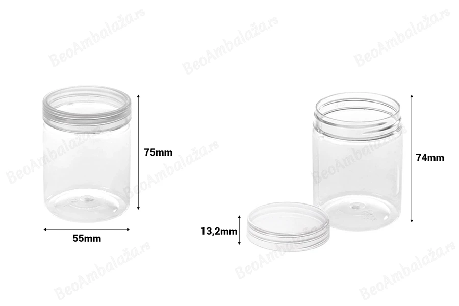 Plastična PET kutijica 140mL, providna sa poklopcem - 12 kom-dimenzije_slike