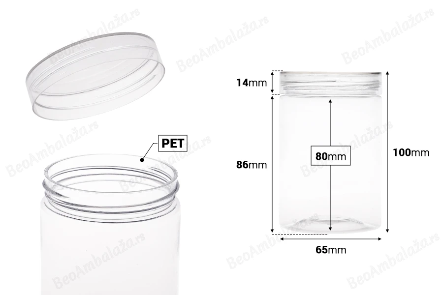 Plastična PET kutija 250mL sa providnim zatvaračem - 12 kom-dimenzije_slike