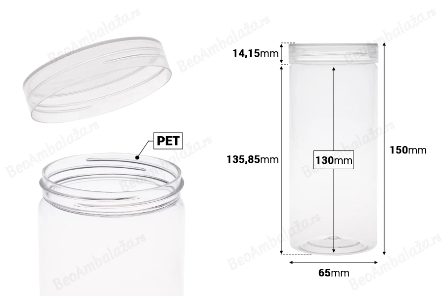 Plastična (PET) kutija 410mL, sa providnim zatvaračem - 6 kom-dimenzije_slike