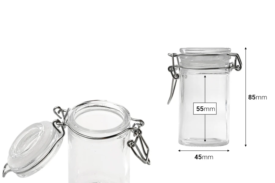Staklena okrugla teglica 60mL, sa staklenim poklopcem sa hermetičkim zatvaranjem (žicom i gumicom) Staklena okrugla teglica 60mL, sa staklenim poklopcem sa hermetičkim zatvaranjem (žicom i gumicom)