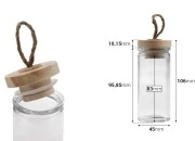 Staklena okrugla teglica 90mL, sa drvenim zatvaračem i zakačkom