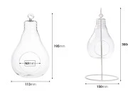 Dekorativni svećnjak, ukrasno staklo u obliku sijalice sa belim metalnim postoljem-dimenzije_slike