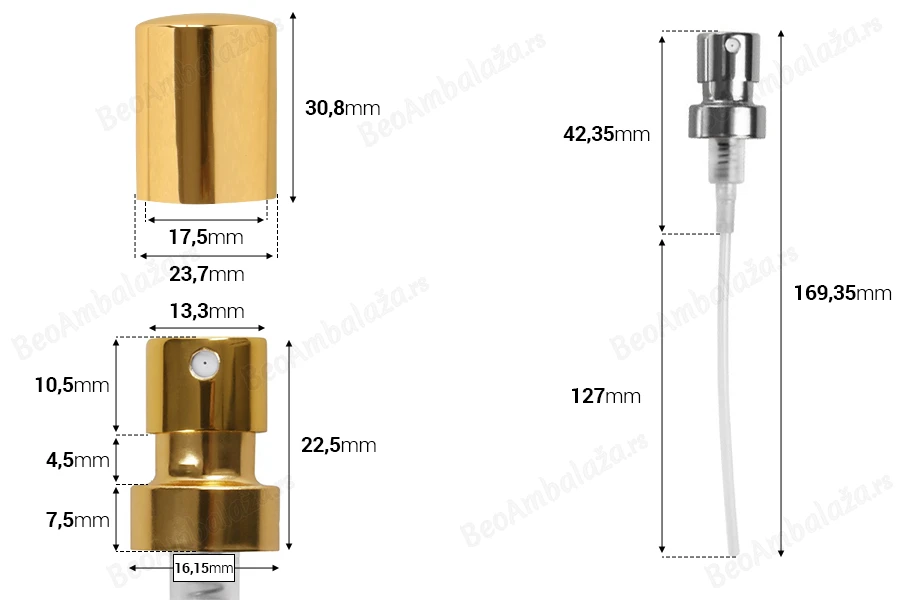 Set, sprej sa poklopcem za bočice za parfeme sa sigurnosnim Crimp zatvaranjem 15mm-dimenzije_slike