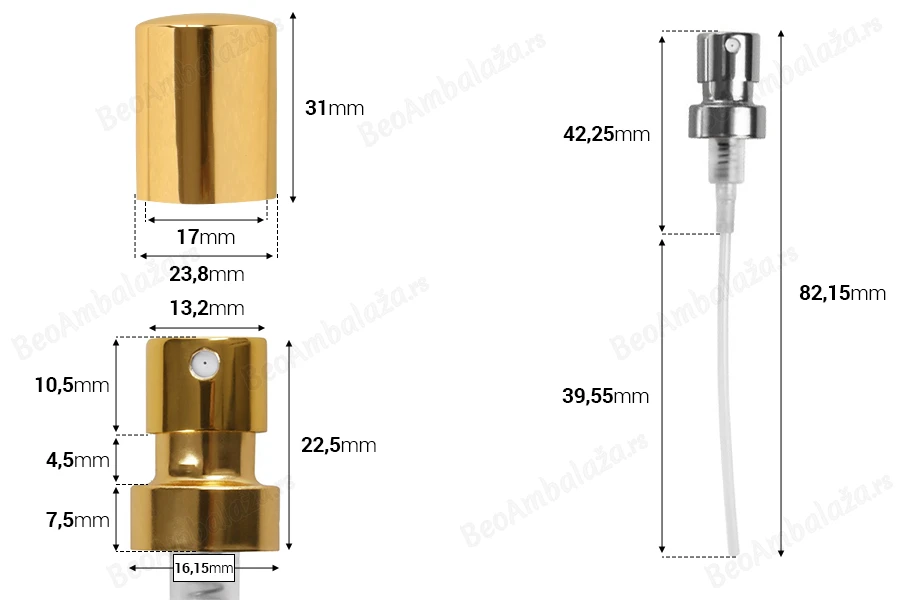 Sprej sa poklopcem za parfemske bočice sa sigurnosnim Crimp zatvaranjem 15 mm (za bočicu: 18-394)-dimenzije_slike