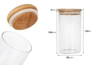Staklena okrugla teglica 700mL, sa drvenim poklopcem i gumicom