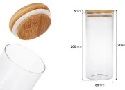 Staklena okrugla teglica 1000mL, sa drvenim poklopcem i gumicom Staklena okrugla teglica 1000mL, sa drvenim poklopcem i gumicom