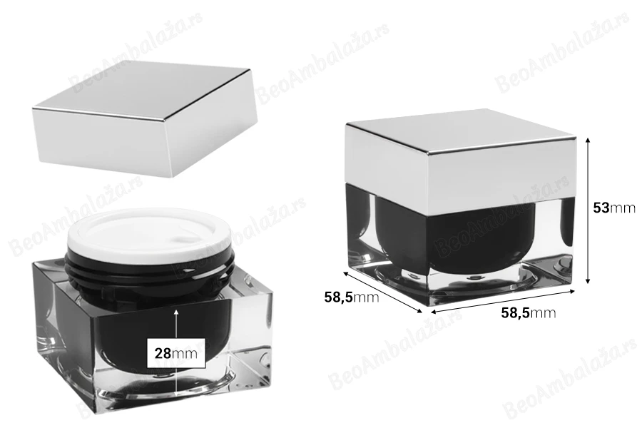 Akrilna kutijica za kremu 30mL, sa međupoklopcem i zatvaračem, u dve boje-dimenzije_slike