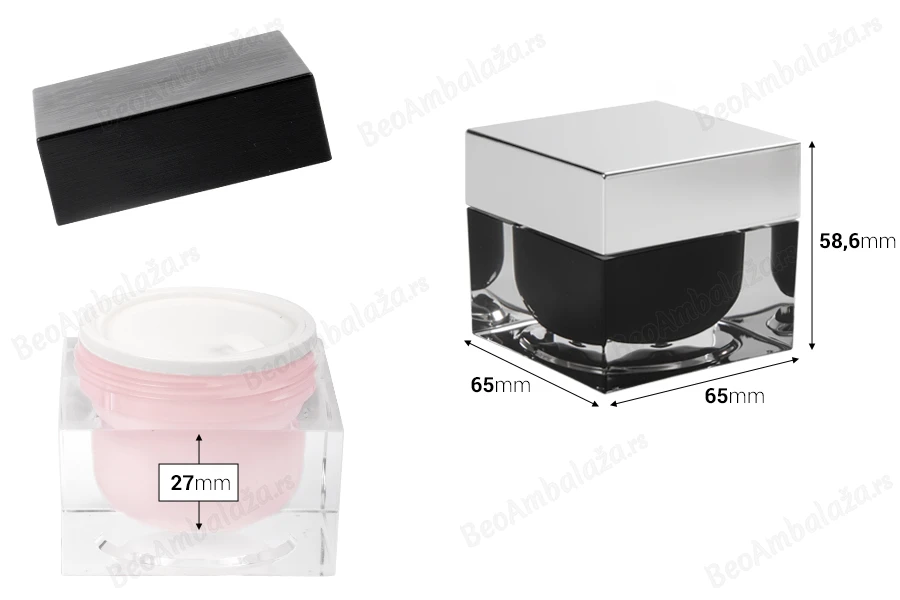 Akrilna kutijica za kremu 50mL, sa međupoklopcem i zatvaračem, u dve boje-dimenzije_slike
