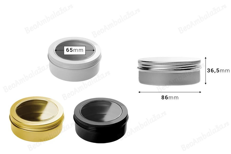 Aluminijumska kutija 150mL sa prozorom na poklopcu - 12 kom-dimenzije_slike