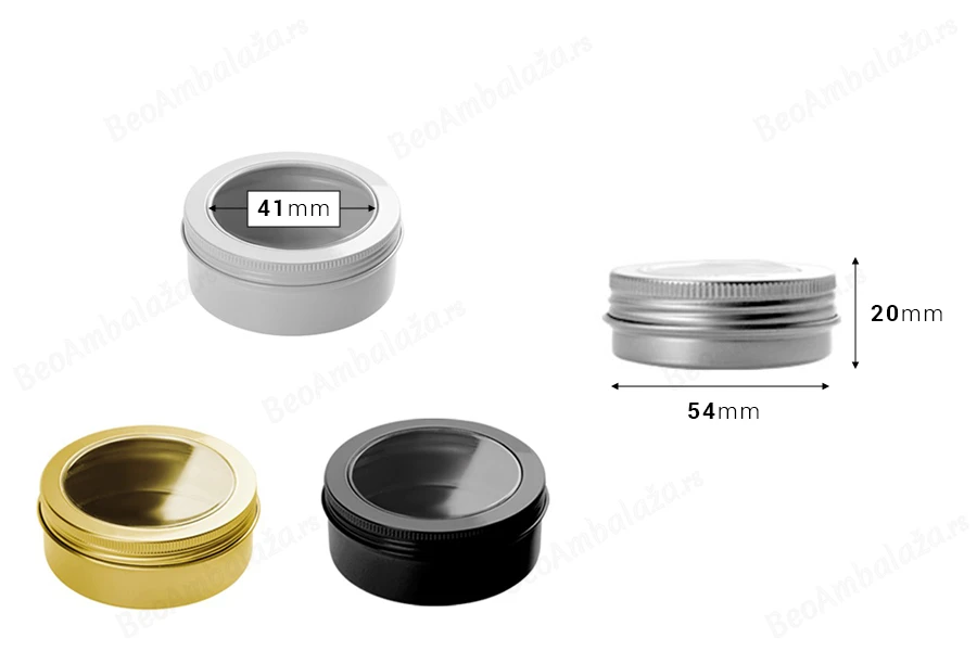 Aluminjumska kutijica 30mL sa prozorom na poklopcu -12 kom-dimenzije_slike