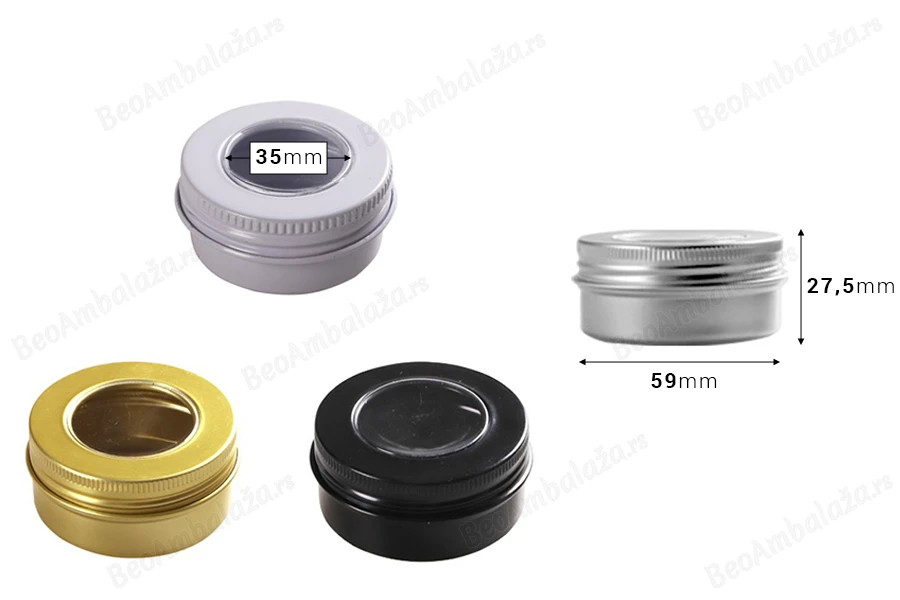 Aluminijumska kutijica 50mL sa prozorom na poklopcu - 12 kom-dimenzije_slike
