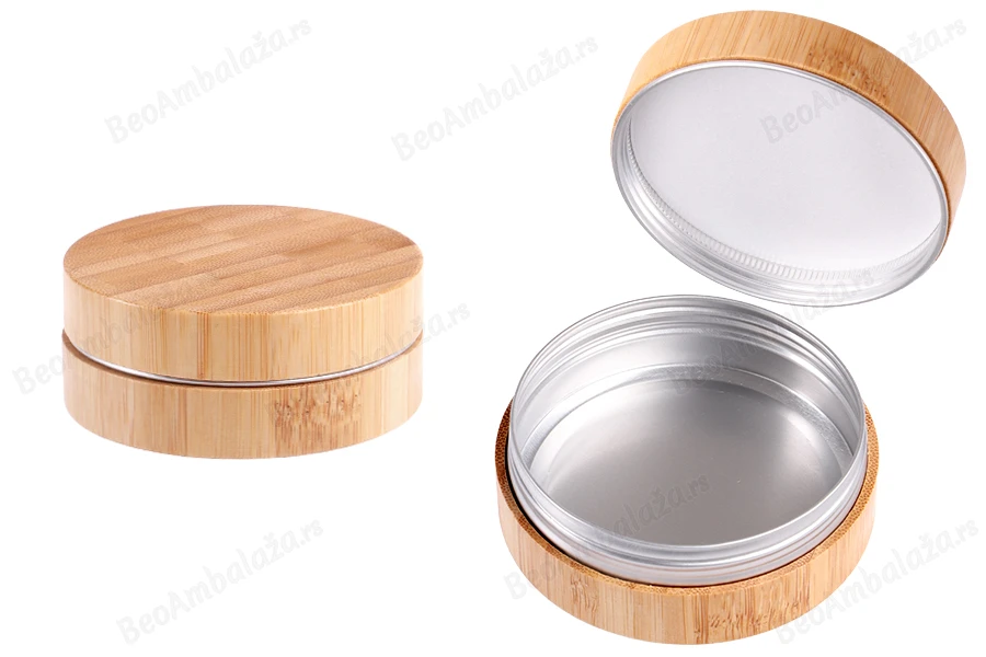 Aluminijumska kutijica 100 ml spoljašnji deo od bambusa sa unutrašnjom zaptivkom u zatvaraču-slika_proizvoda