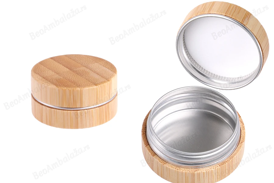 Aluminijumska kutijica 15 ml spoljašnji deo od bambusa sa unutrašnjom zaptivkom u zatvaraču-slika_proizvoda