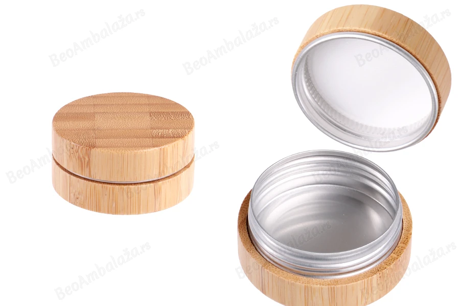 Aluminijumska kutijica 30 ml spoljašnji deo od bambusa sa unutrašnjom zaptivkom u zatvaraču-slika_proizvoda