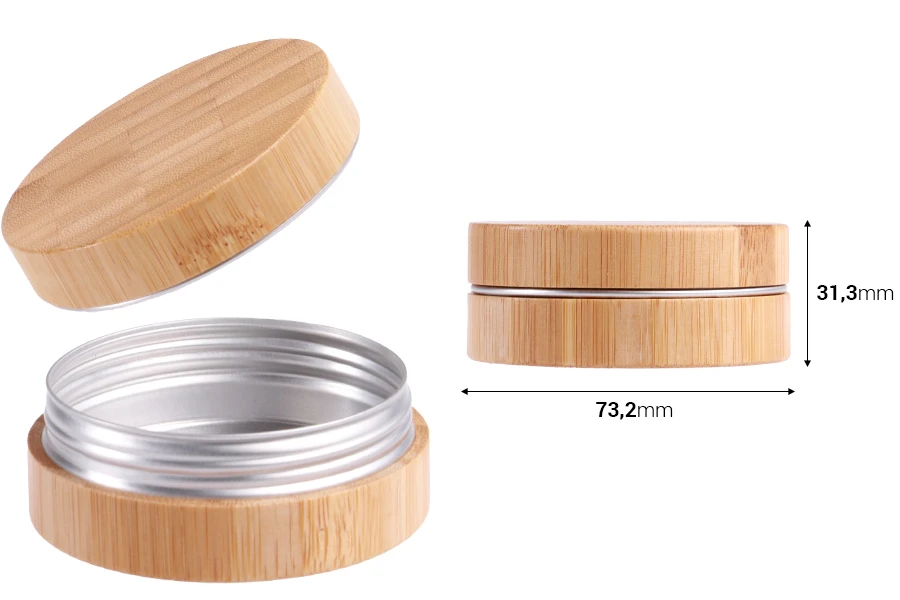 Aluminijumska kutijica 60 ml spoljašnji deo od bambusa sa unutrašnjom zaptivkom u zatvaraču – 12 kom Aluminijumska kutijica 60 ml spoljašnji deo od bambusa sa unutrašnjom zaptivkom u zatvaraču – 12 kom