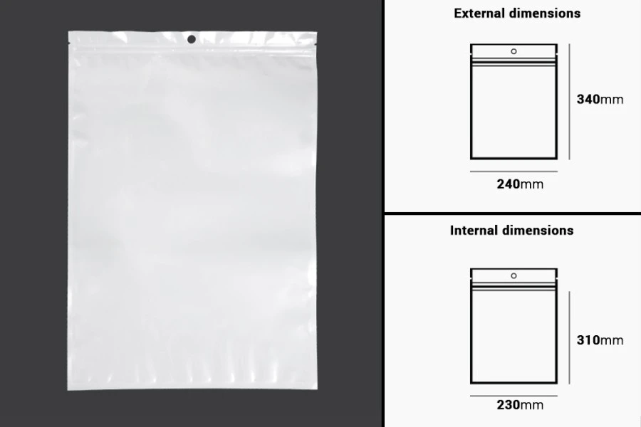 Plastična zip kesica 240x340mm sa belom zadnjom i providnom prednjom stranom i rupom za kačenje - 100 kom