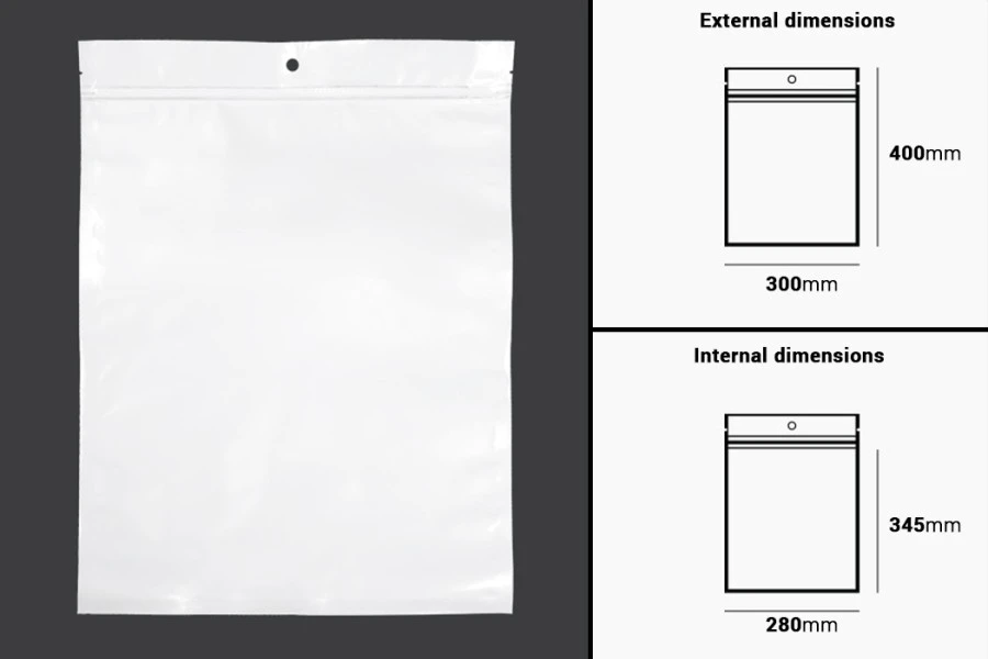 Plastična zip kesica 300x400mm sa belom zadnjom i providnom prednjom stranom i rupom za kačenje - 100 kom