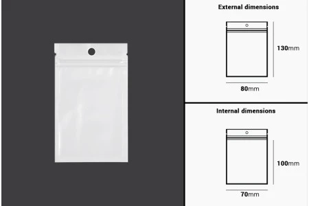 Plastična zip kesica 80x130mm sa belom zadnjom i providnom prednjom stranom i rupom za kačenje - 100 kom-2