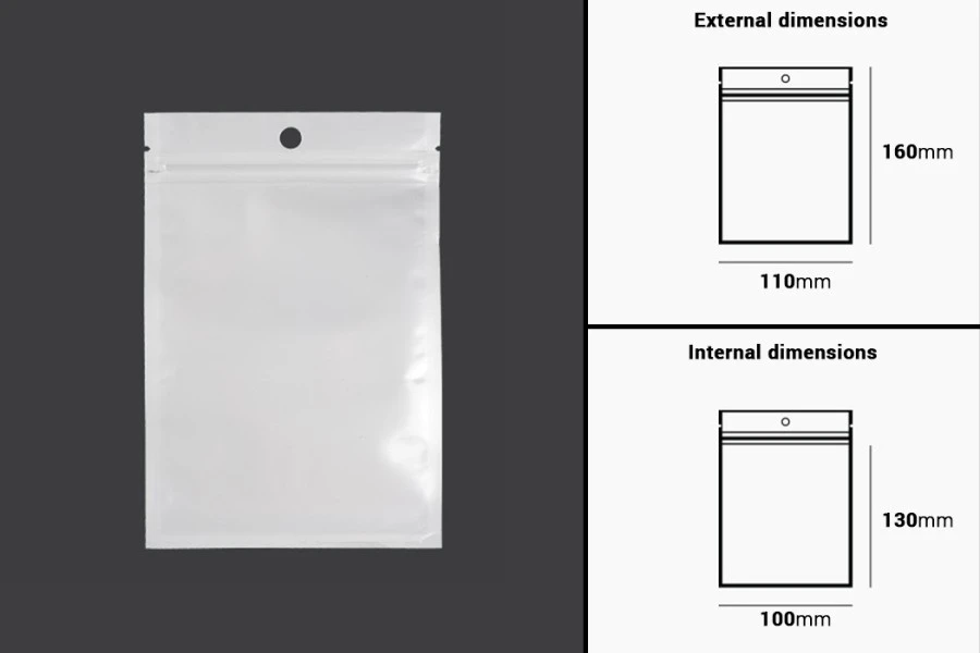 Plastična zip kesica 110x160mm sa belom zadnjom i providnom prednjom stranom i rupom za kačenje - 100 kom Plastična zip kesica 110x160mm sa belom zadnjom i providnom prednjom stranom i rupom za kačenje - 100 kom