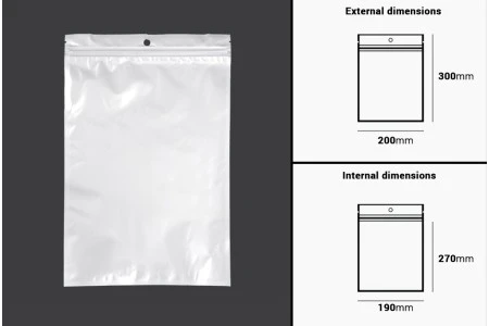 Plastična zip kesica 200x300mm sa belom zadnjom i providnom prednjom stranom i rupom za kačenje - 100 kom-2