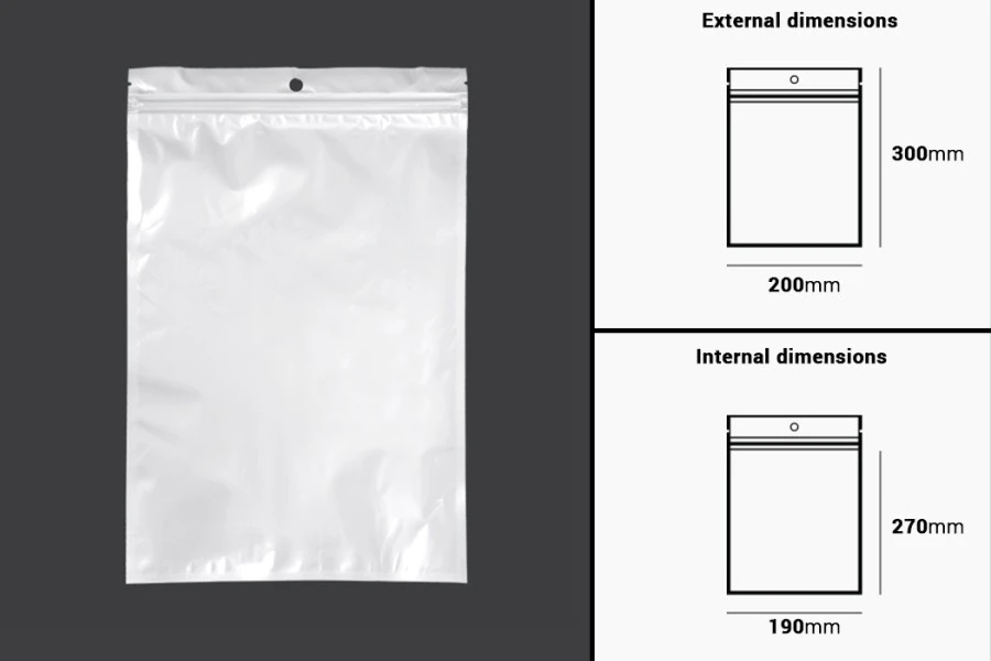 Plastična zip kesica 200x300mm sa belom zadnjom i providnom prednjom stranom i rupom za kačenje - 100 kom